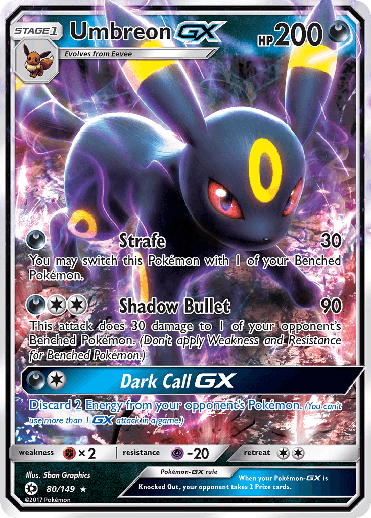 Umbreon GX — Sun & Moon #80/149, raw, NM