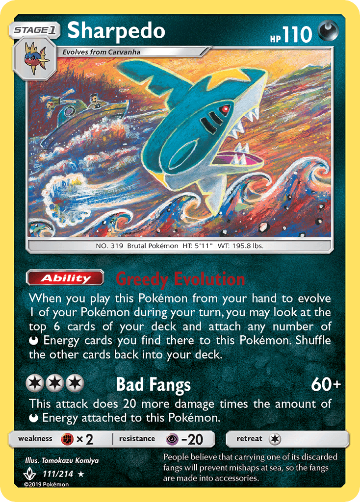 Sharpedo — Unbroken Bonds #111/214, raw, NM
