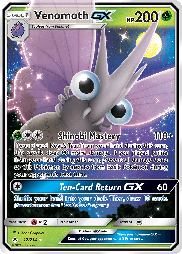 Venomoth GX — Unbroken Bonds #12/214, PSA 9