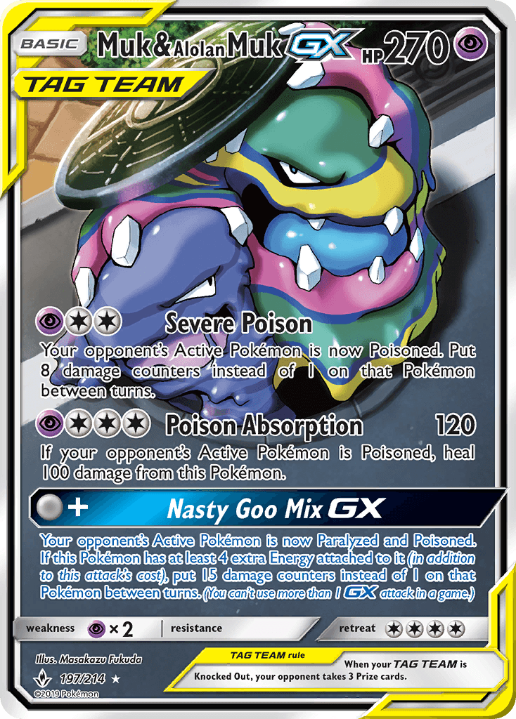 Muk & Alolan Muk GX — Unbroken Bonds #197/214, PSA 10