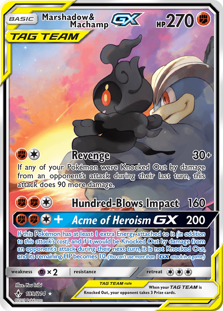 Marshadow & Machamp GX — Unbroken Bonds #199/214, PSA 10