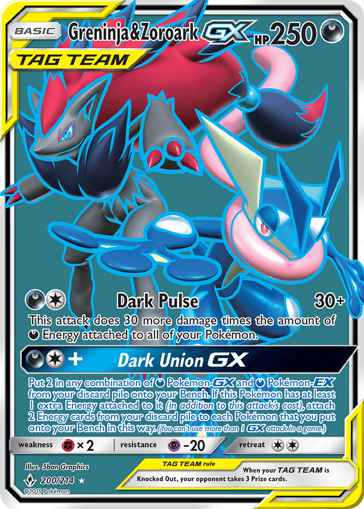 Greninja & Zoroark GX — Unbroken Bonds #200/214, PSA 10