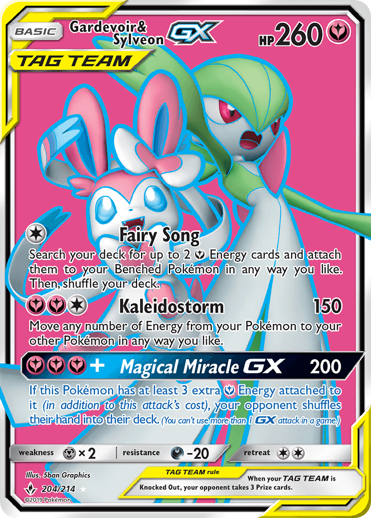 Gardevoir & Sylveon GX — Unbroken Bonds #204/214, raw, NM