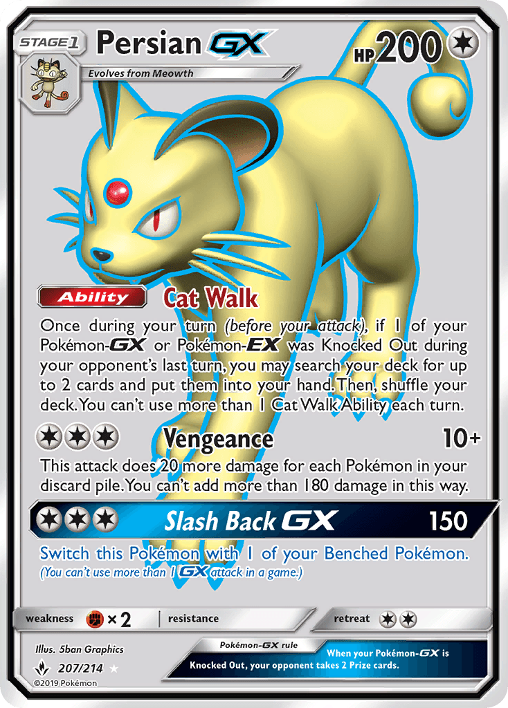 Persian GX — Unbroken Bonds #207/214, raw, NM