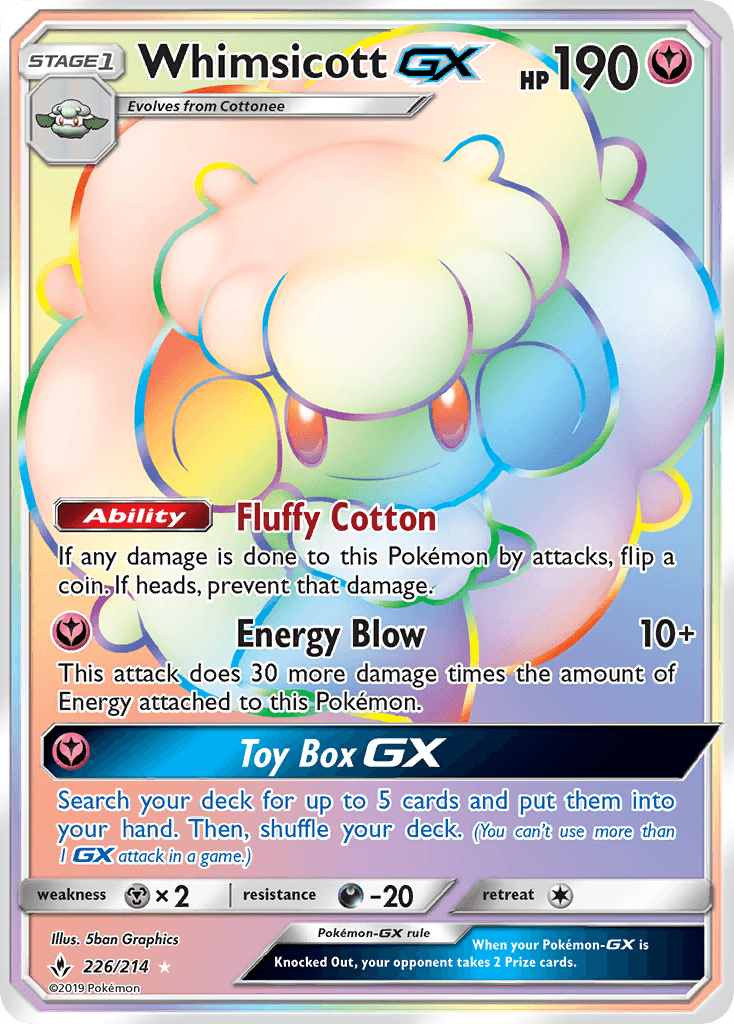 Whimsicott GX — Unbroken Bonds #226/214, raw, NM