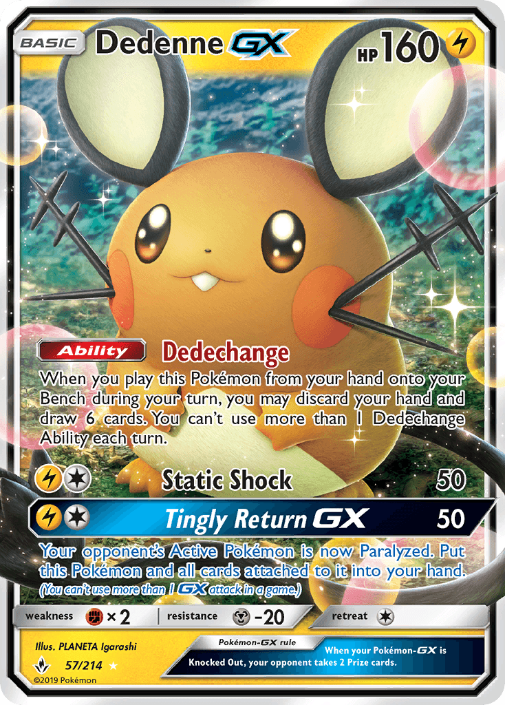 Dedenne GX — Unbroken Bonds #57/214, raw, NM