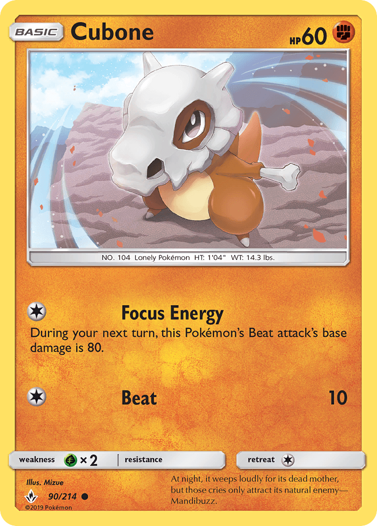 Cubone — Unbroken Bonds #90/214, raw, NM