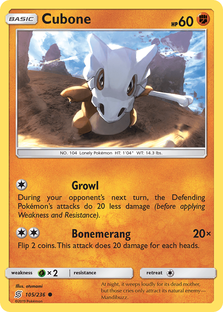 Cubone — Unified Minds #105/236, raw, NM