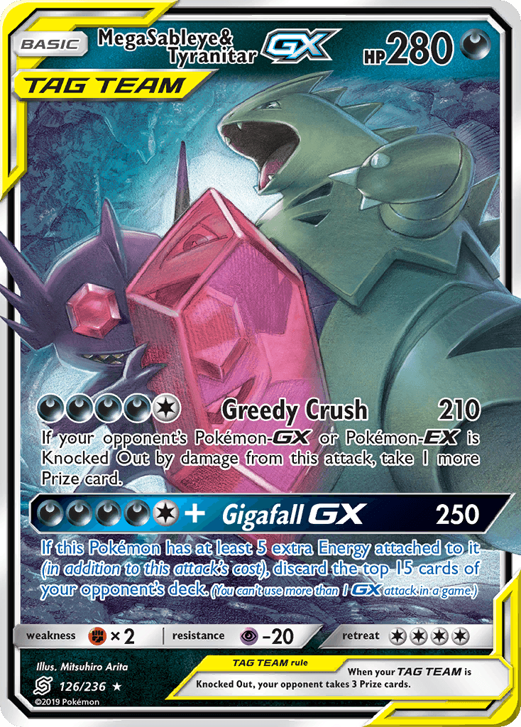 Mega Sableye & Tyranitar GX — Unified Minds #126/236, PSA 10