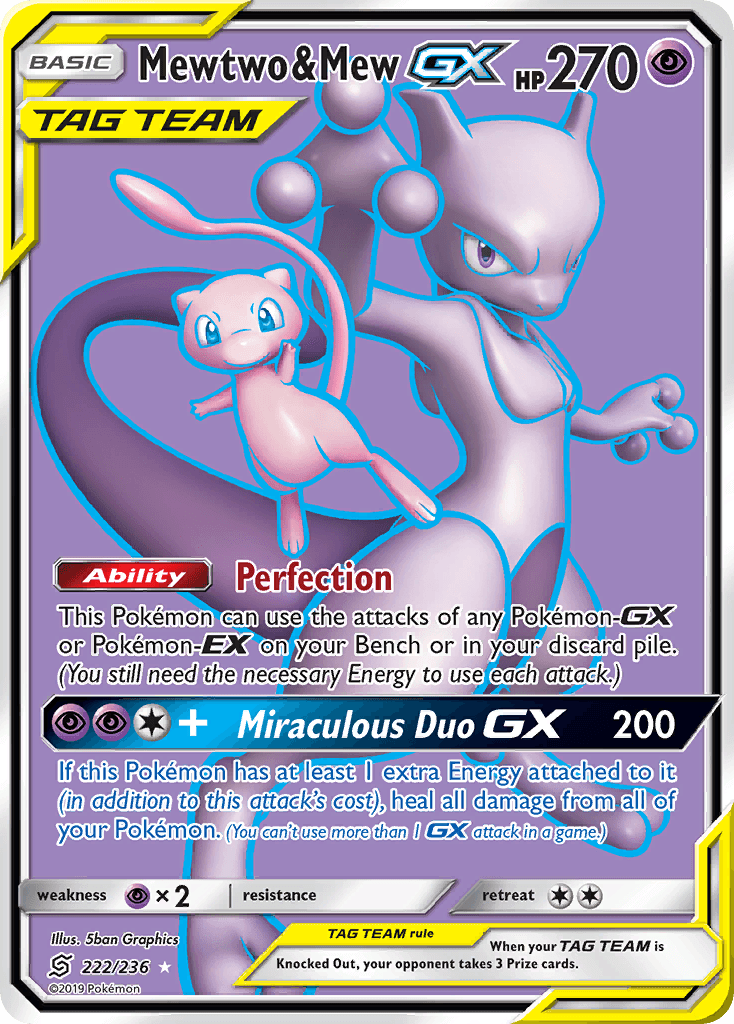 Mewtwo & Mew GX — Unified Minds #222/236, PSA 9
