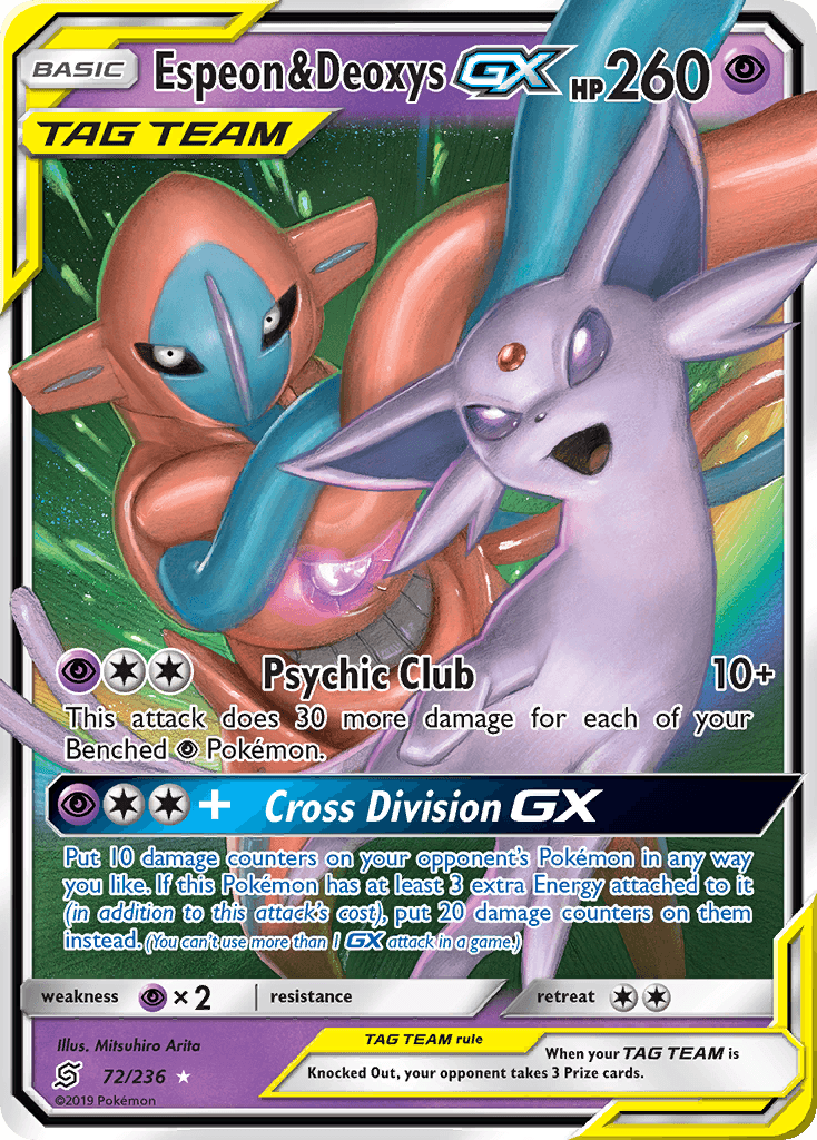 Espeon & Deoxys GX — Unified Minds #72/236, PSA 10