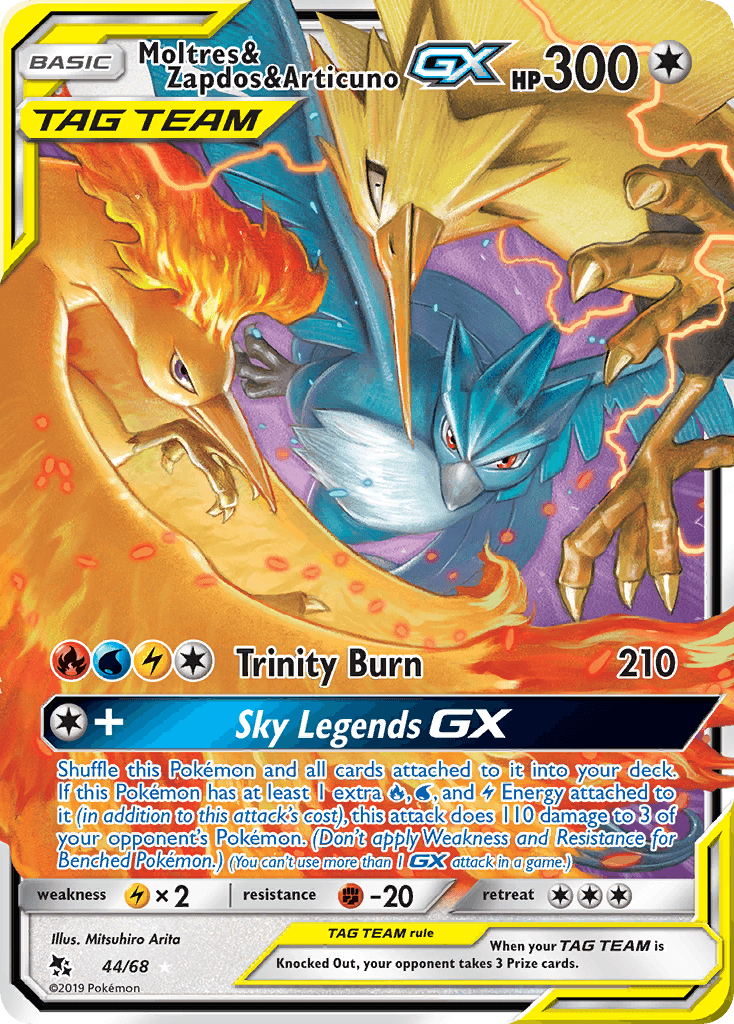 Moltres & Zapdos & Articuno GX — Hidden Fates #44/68, raw, NM