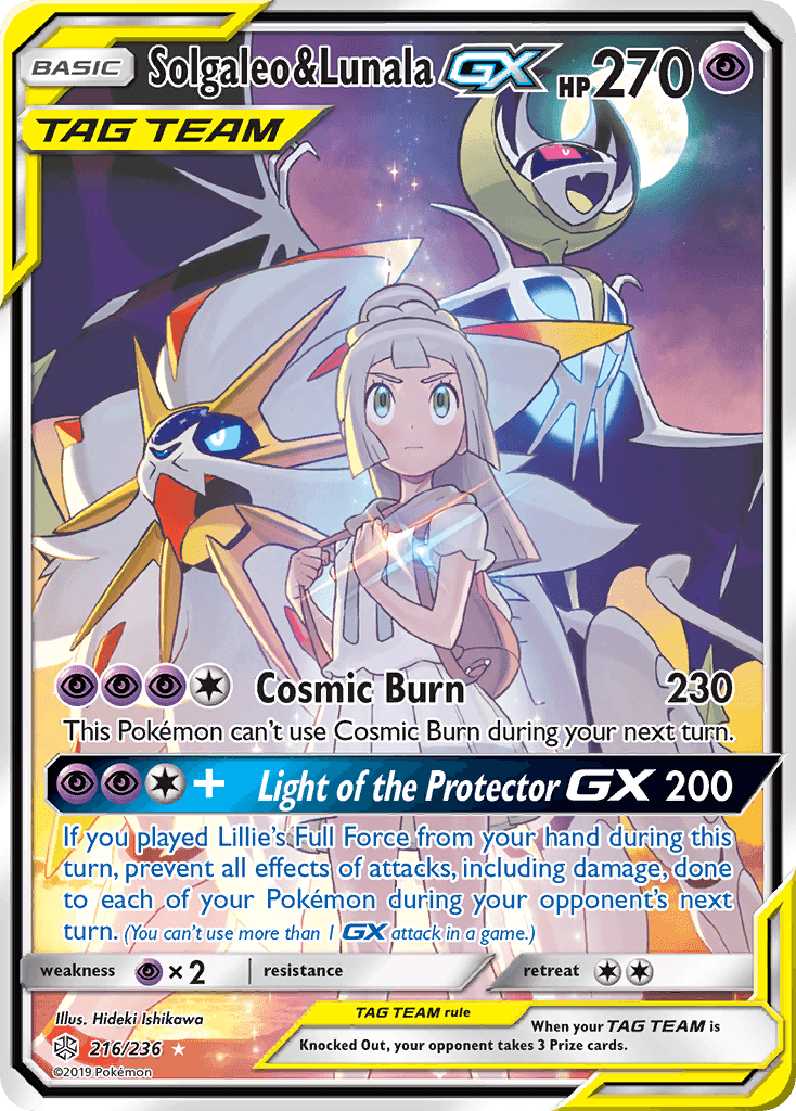 Solgaleo & Lunala GX — Cosmic Eclipse #216/236, PSA 9