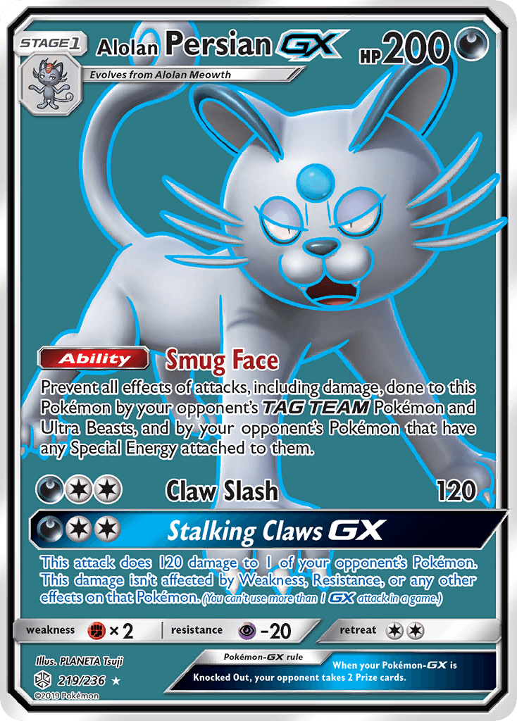 Alolan Persian GX — Cosmic Eclipse #219/236, raw, NM