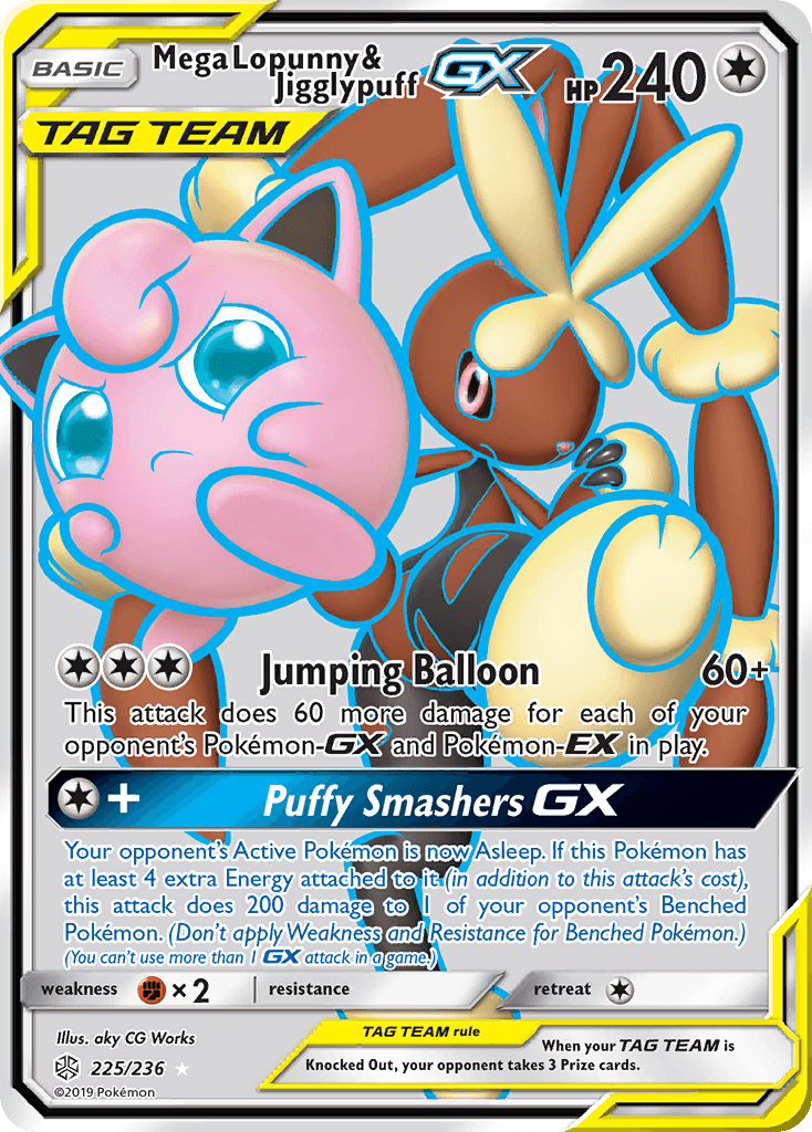 Mega Lopunny & Jigglypuff GX — Cosmic Eclipse #225/236, raw, NM