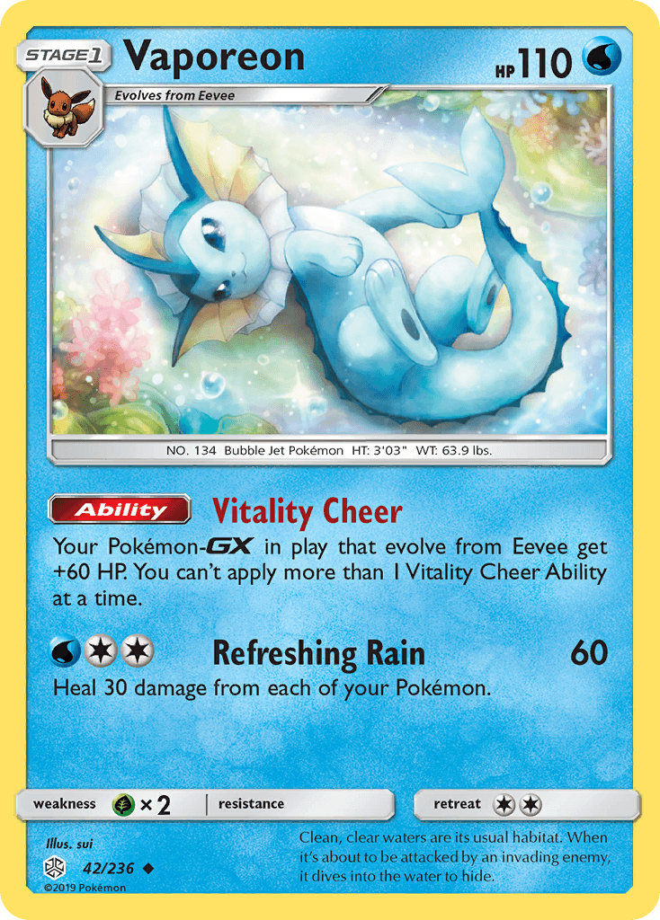 Vaporeon — Cosmic Eclipse #42/236, raw, NM