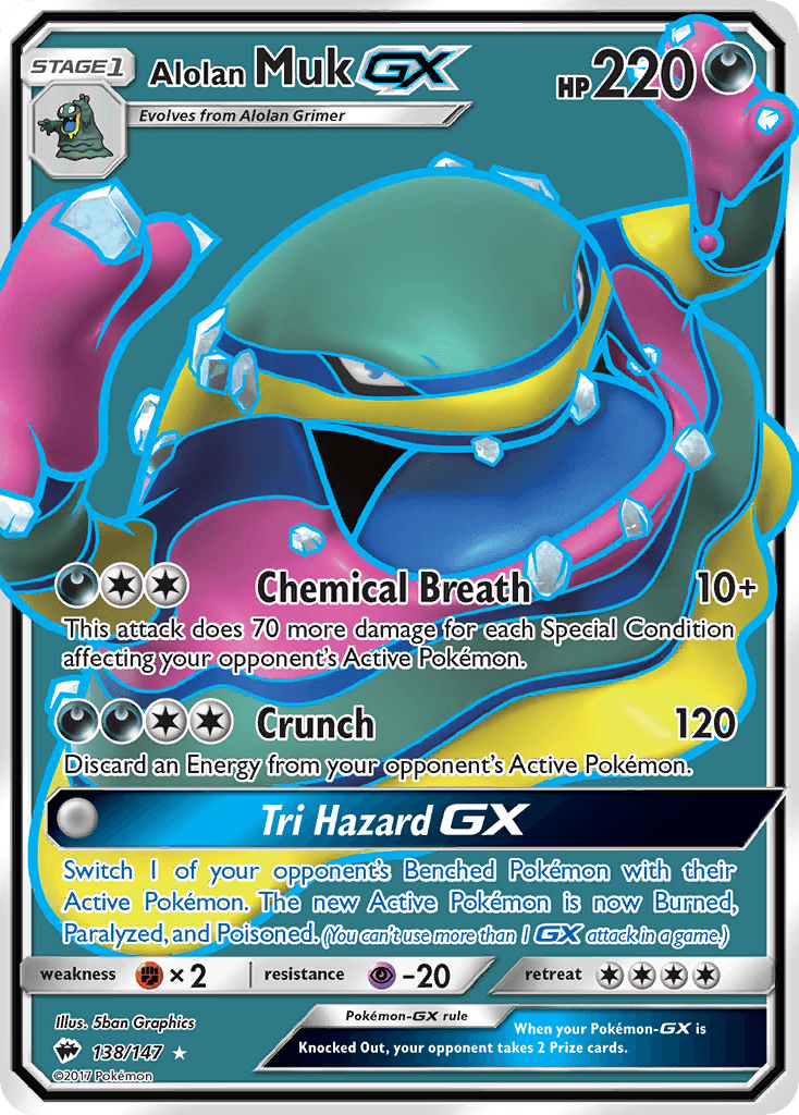 Alolan Muk GX — Burning Shadows #138/147, raw, NM
