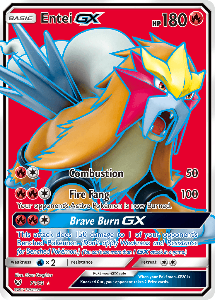 Entei GX — Shining Legends #71/73, raw, NM