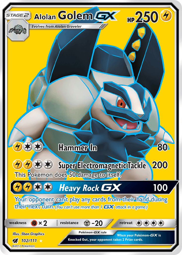 Alolan Golem GX — Crimson Invasion #102/111, raw, NM