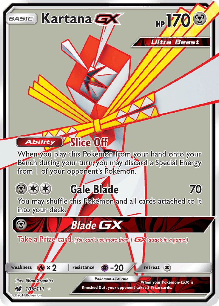 Kartana GX — Crimson Invasion #106/111, raw, NM