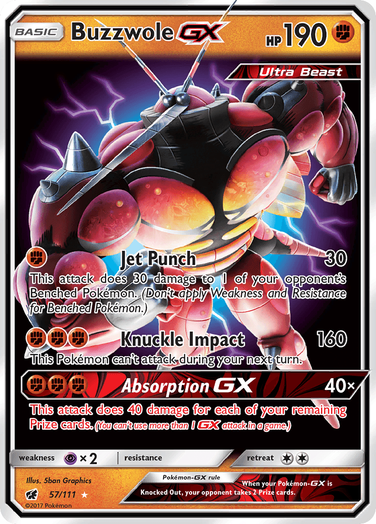 Buzzwole GX — Crimson Invasion #57/111, raw, NM