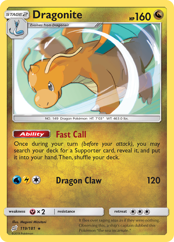 Dragonite — Team Up #119/181, raw, NM