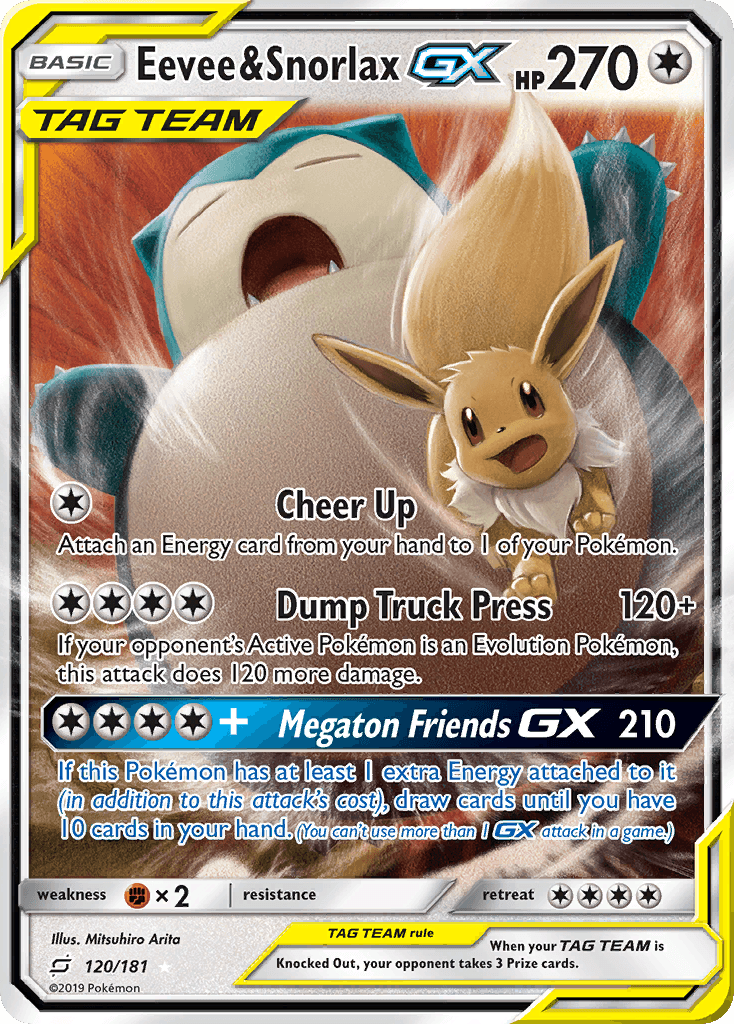 Eevee & Snorlax GX — Team Up #120/181, PSA 10