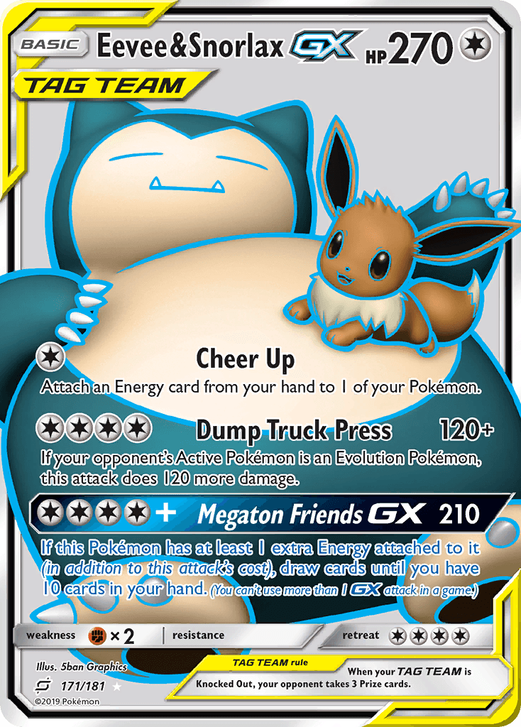 Eevee & Snorlax GX — Team Up #171/181, PSA 9