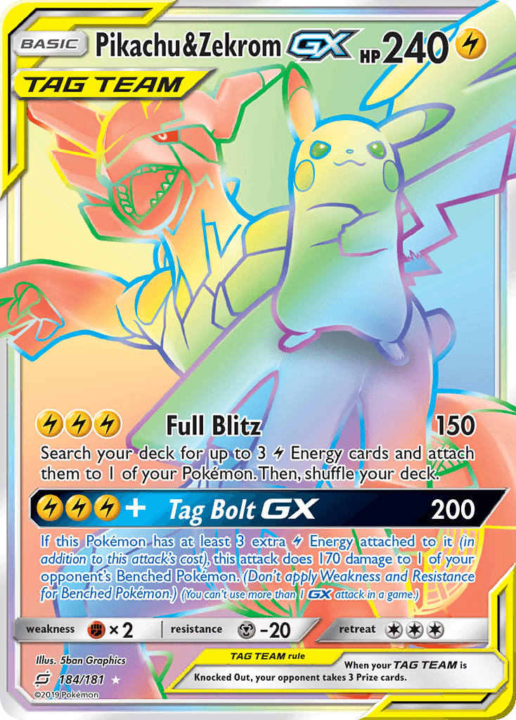 Pikachu & Zekrom GX — Team Up #184/181, PSA 9