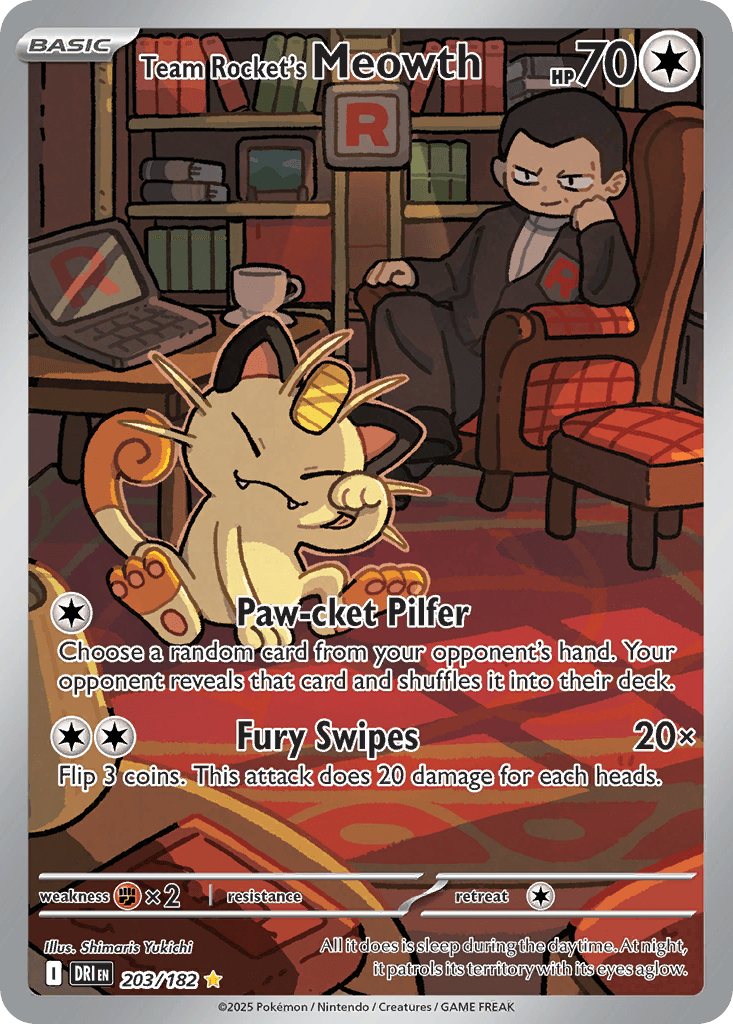 Team Rocket's Meowth — Destined Rivals #203/182, PSA 8