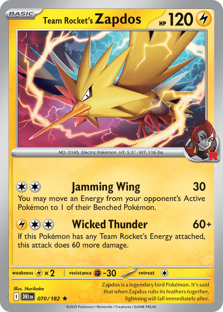Team Rocket's Zapdos — Destined Rivals #70/182, PSA 10