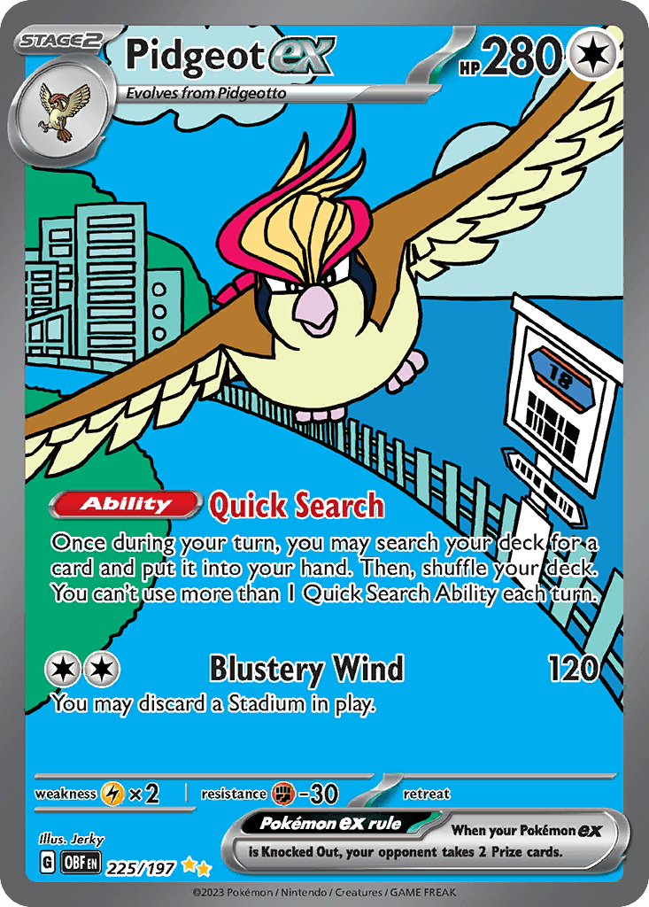 Pidgeot ex — Obsidian Flames #225/197, raw, NM
