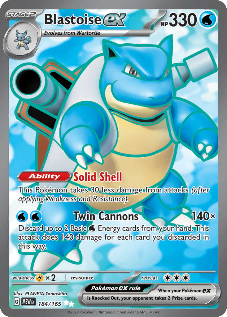 Blastoise ex — 151 #184/165, raw, NM
