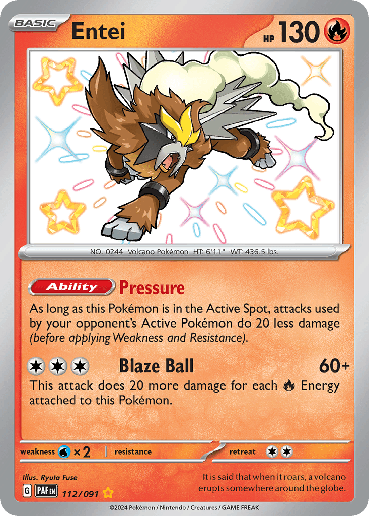 Entei — Paldean Fates #112/91, raw, NM
