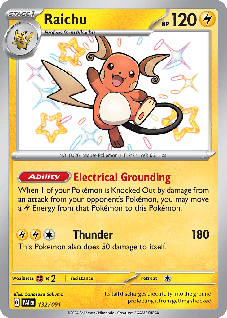 Raichu — Paldean Fates #132/91, PSA 10