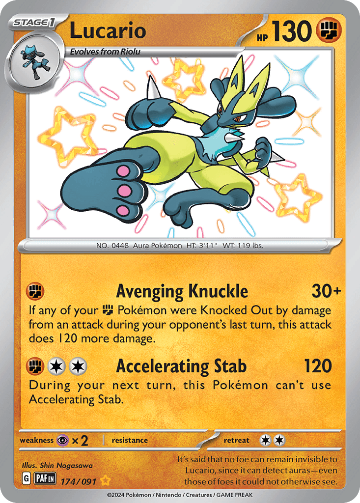 Lucario — Paldean Fates #174/91, PSA 10