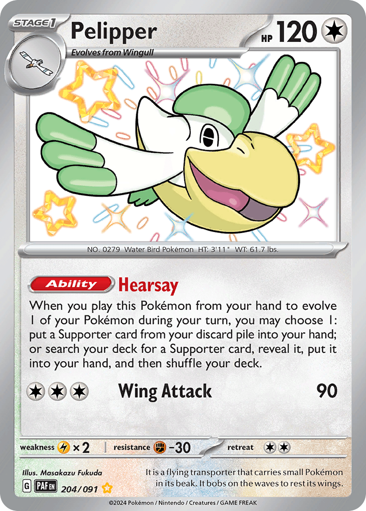 Pelipper — Paldean Fates #204/91, PSA 9