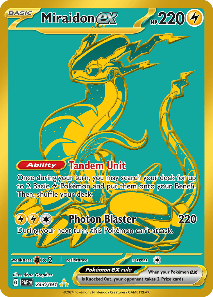 Miraidon ex — Paldean Fates #243/91, raw, NM