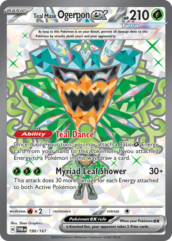 Teal Mask Ogerpon ex — Twilight Masquerade #190/167, raw, NM
