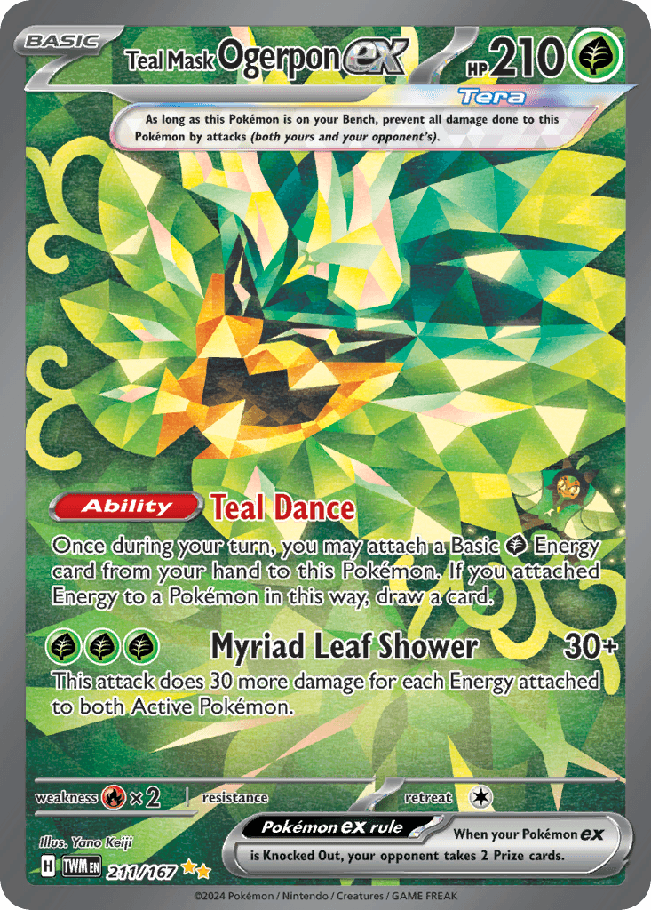 Teal Mask Ogerpon ex — Twilight Masquerade #211/167, raw, NM