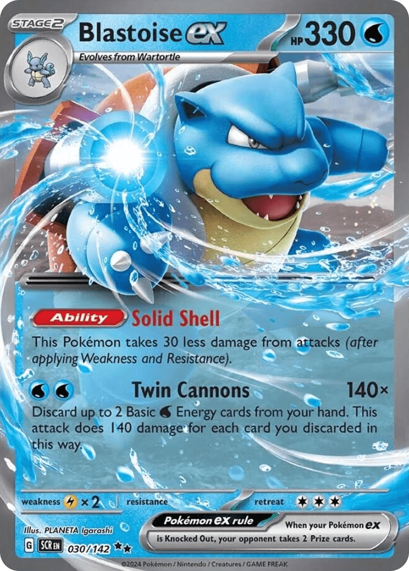 Blastoise ex — Stellar Crown #30/142, raw, NM