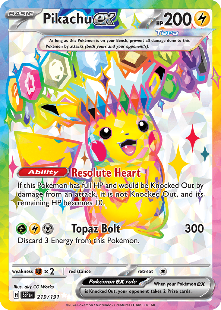Pikachu ex — Surging Sparks #219/191, raw, NM