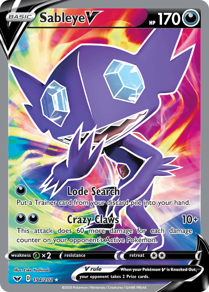 Sableye V — Sword & Shield #194/202, PSA 10