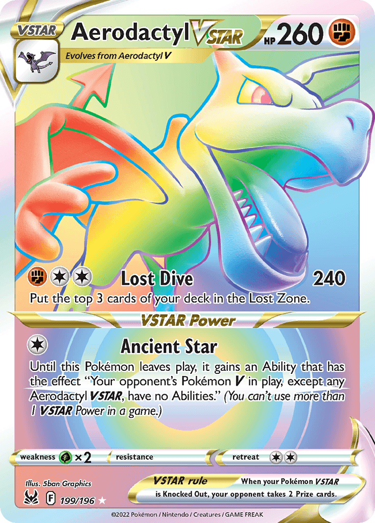 Aerodactyl VSTAR — Lost Origin #199/196, raw, NM
