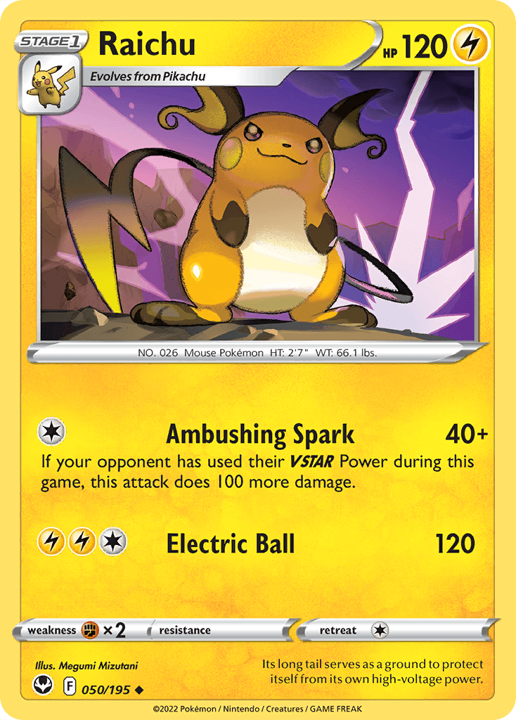 Raichu — Silver Tempest #50/195, PSA 9