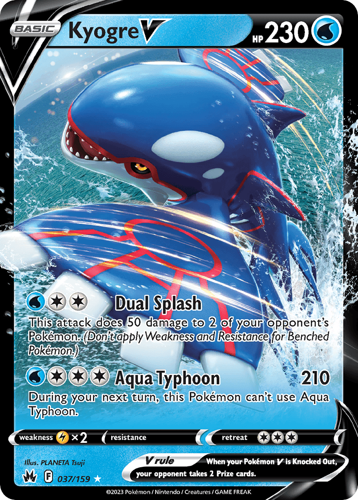 Kyogre V — Crown Zenith #37/159, PSA 8