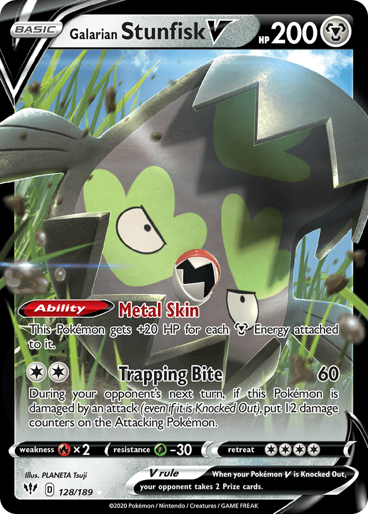 Galarian Stunfisk V — Darkness Ablaze #128/189, PSA 9