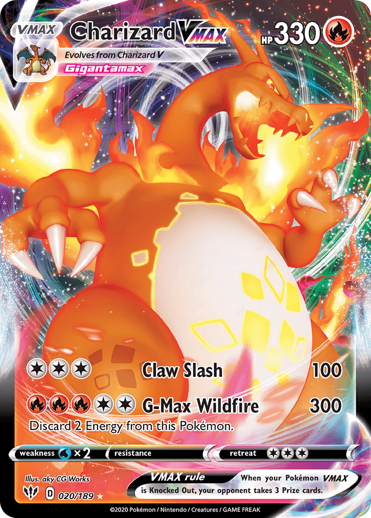 Charizard VMAX — Darkness Ablaze #20/189, raw, NM
