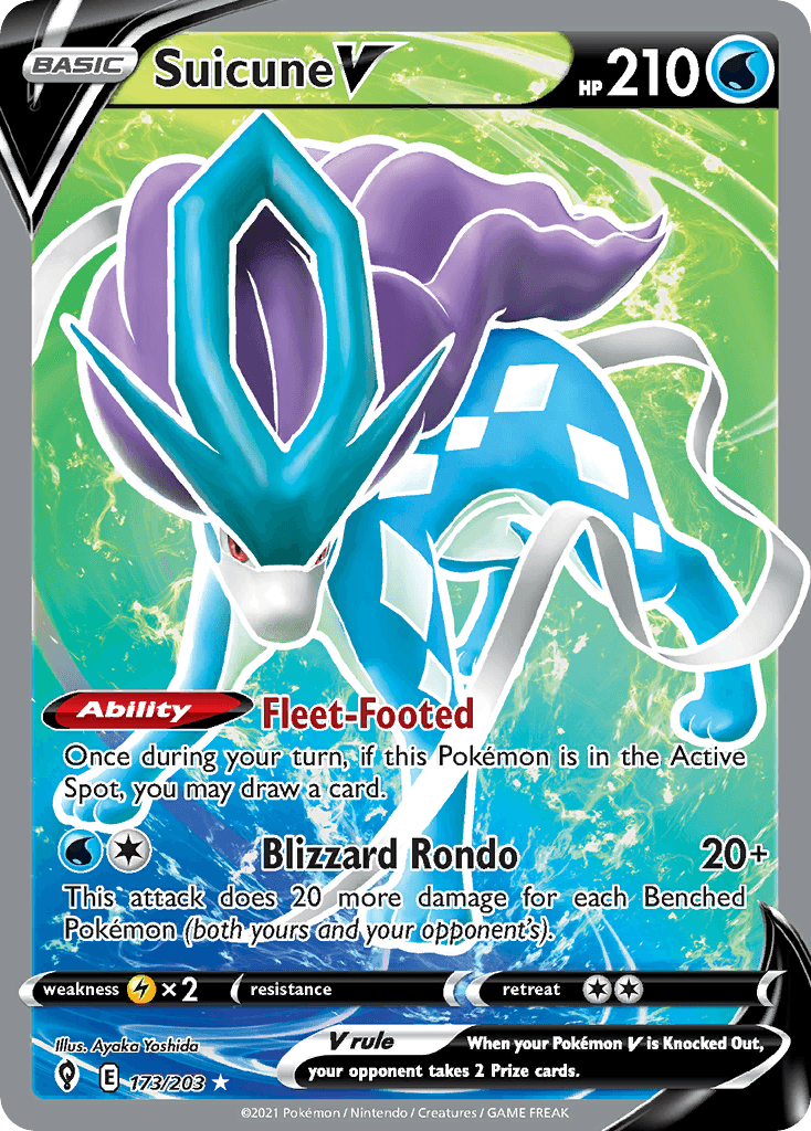 Suicune V — Evolving Skies #173/203, PSA 9