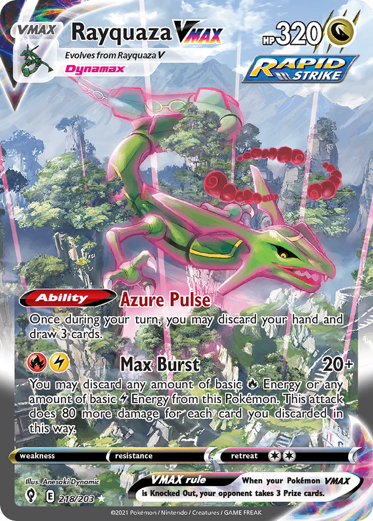 Rayquaza VMAX — Evolving Skies #218/203, PSA 10